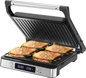 Olvy Sandwichmaker XXL, Digitaler Kontaktgrill mit Antihaftplatten, 3-in-1 Panini Maker, 180° offener Grill, einstellbare Temperatur, Timer, große Kochfläche, Cool-Touch-Griff