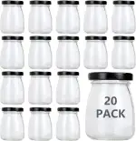 20 Stück 100ml Joghurtgläser mit Schwarzen Deckel, Kleine Gläser Glasgefäß, Mini Pudding Joghurt Glasflaschen für Marmelade Honig Gelee Mousse Gewürz