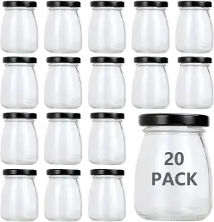 20 Stück 100ml Joghurtgläser mit Schwarzen Deckel, Kleine Gläser Glasgefäß, Mini