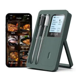 Fleischthermometer Kabelloses Bluetooth mit 2 Sonden, LCD-Display, APP-Steuerung, Grillthermometer für BBQ, Grill, Smoker, Ofen, Küche,BF-40