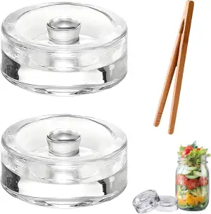 2 Stück Fermentiergewichte, Vergärungsgewicht aus Kimchi Glas, Glas Gewichte zur Fermentation 7cm, mit Klemmen