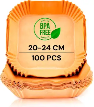 edihome, Backpapier für Heißluftfritteuse, fur Air Fryer, 100 Stück, 20-24 cm, BPA Free, Zubehör Heissluftfritteuse, Einweg, für Backofen, 5 bis 8 Liter (Quadratisch, 20-24 cm)