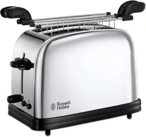 Russell Hobbs Toaster Sandwich [für 2 Scheiben inkl. Sandwich-/Panini-Zangen] Victory Edelstahl (extra breite Toastschlitze, 6 Bräunungsstufen + Auftau- & Aufwärmfunktion, 1200W) 23310-57