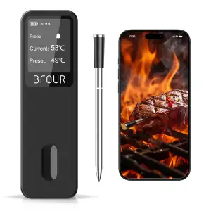 BFOUR BF-30 PRO Fleischthermometer kabelloses, Bluetooth Grillthermometer mit App-Verbindung,LCD-Display,IP67 wasserdicht,Bratenthermometer für BBQ, Backofen, Grill, Küche