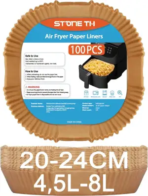 100 Stück Backpapier für Heißluftfritteuse 4,5L-8L, Stone TH 20-24cm Airfryer Backpapier Pergamentpapier Liner Kompatibel mit COSORI Philips Cecotec Midea Russell Hobbs XL XXL Airfryer