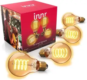 innr Zigbee E27 Smart Lampe, funktioniert mit Alexa und Hue* (Bridge erforderlich), LED Filament Glühbirne, Warmweiß, Dimmbar, Smart Home, 550lm, 4 Stück