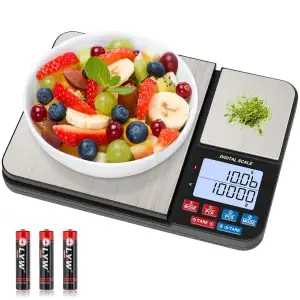 Diyife Küchenwaage mit 2 Plattformen 10kg/1g & 500g/0.01g, Doppelfunktion Digita