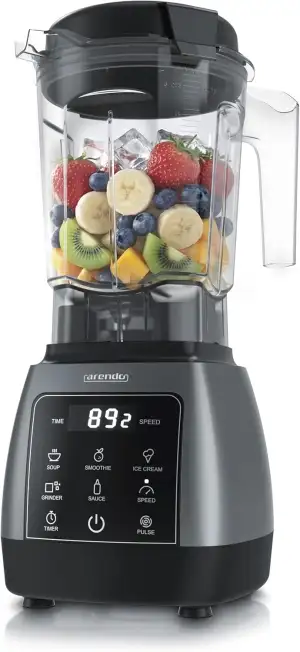 Arendo – Standmixer mit Touchpanel – 2000 Watt Hochleistungsmixer - 9 Geschwindigkeitsstufen – 24.000 U/min – Pulsfunktion – 5 Automatikprogramme – Mixer mit Display – 6 Messer aus Edelstahl