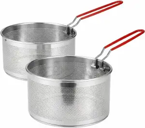 2 Stück Frittierkorb für Topf, Nudelsieb Edelstahl Frittierkorb mit abnehmbaren 