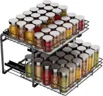 Gewürzregal Ausziehbar, Schrank Organizer Küche, 2 Etagen Gewürzaufbewahrung, Oberen und unteren Körbe können unabhängig herausgezogen werden, Höhenverstellbar für die meisten Küchenschränke1