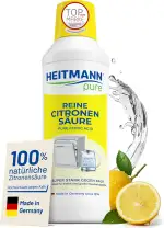 HEITMANN pure Reine Citronensäure 500 ml | Effektiver Kalkentferner in Küche & Bad | 100% natürliche Zitronensäure | Entkalker für Kaffeevollautomat, Wasserkocher & Waschmaschine | Lebensmittelsauber