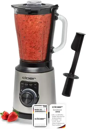 Cloer 6958 Standmixer mit 1,5 l Glasbehälter und 6-flügligem Messer, Mixer mit S