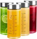 Glasflasche 400ml mit Deckel - 4er Pack, Trinkflasche Glas & Saftflasche aus Borosilikatglas - Smoothie & Shaker Becher - Spülmaschinenfest & BPA-Frei