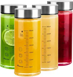 Glasflasche 400ml mit Deckel - 4er Pack, Trinkflasche Glas & Saftflasche aus Bor