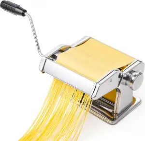 Pastamaschine aus Edelstahl, manuelle Nudelmaschine mit 9 Teigstärken & 2 Schnit