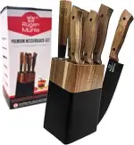 DER ORIGINAL - RÜGEN MÜHLE Premium Design Messerblock, 7-teilig, Akazien Echtholz, Edelstahl, Ros...