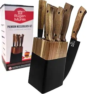 DER ORIGINAL - RÜGEN MÜHLE Premium Design Messerblock, 7-teilig, Akazien Echthol