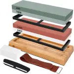 Schleifstein Set für Messer,Professional Schleifstein Set,400/1000 3000/8000 Doppelseitiger Abziehsteine,Mit Bambusbasis,Korrekturstein,Werkzeughalter,Lederstreifen