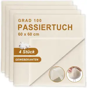 4 Stück Passiertuch, 60 x 60cm käsetuch und Knödeltuch,klassische feingewebte Tü