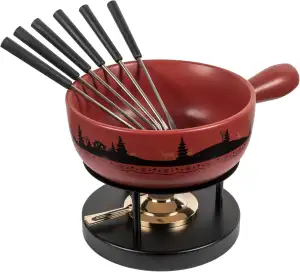 KUHN RIKON Käsefondue Set Winterwonderland rot Ø 23 cm, 2.6 Liter Inhalt für 4-6
