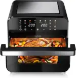 Arendo - XXL Heißluftfritteuse 12 Liter - 2 Kammern trennbar / 1 Kammer Match Funktion - extra Groß - Backofen Umluft - Grill - Airfryer mit Fenster - Fritteuse ohne Öl - Pizza Hähnchen Pommes