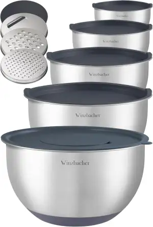 Winzbacher - Schüssel Set aus 304 Edelstahl mit Deckel [5er Set] 1l + 1.5l + 2.5