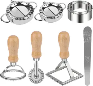 8 Stück Ravioli Former Set, Edelstahl Dumpling, Mit Ravioli Maker Ausstecher und Teigrädchen Teigtaschenrad Former für Ravioli Knödel Werkzeug Keks, Kitchen Attachmen