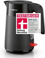 Bosch kabelloser Wasserkocher MyMoment TWK2M163, Abschaltautomatik, Überhitzungsschutz, Tassenanzeige, entnehmbarer Kalkfilter, Trockengehschutz, Dampfstopp-Automatik, 1,7 L, 2400 W, Schwarz matt