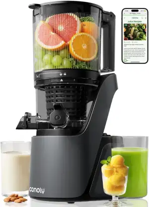 Canoly Entsafter mit 150 mm extra Großer Einfüllschacht, 3-in-1 Sieb (für Saft, Sorbet & Nussmilch), 2,6 L Füllvolumen Slow Juicer mit AC-Motor, Selbstschneid-System Kaltpresse Saftpresse, BPA-Frei