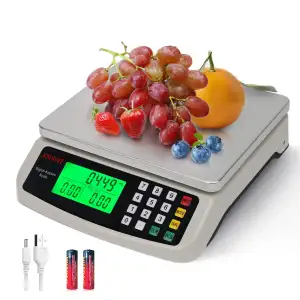 Waage Küchenwaage Groß Edelstahl Digitalwaage 40kg zum Gastronomie Messen von Fleisch Wurst so Weiter Obstwaage mit Zähl Tara Funktion Feinwaage 1g LCD Display und 5 Maßeinheit