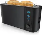 Arendo - Toaster Langschlitz 2 Scheiben - Defrost Funktion - 1000 W - Doppelwandgehäuse - Integrierter Brötchenaufsatz - Bräunungsgrade 1-6 – Display mit Restzeitanzeige - Edelstahl schwarz matt