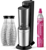 SodaStream – Crystal Wassersprudler; Quick Connect CO2-System; inklusive 60-Liter CO2-Zylinder; 2x 0;7L Liter Glasflasche; spülmaschinenfest; umweltfreundlich & weniger Einweg-Plastikmüll; titan