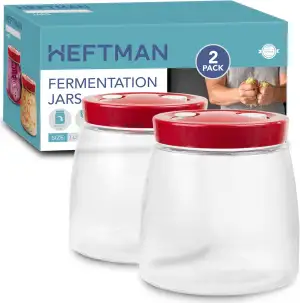 HEFTMAN Gärglas mit 1-Wege-Luftablassöffnung - 1 Liter 2er-Pack Lebensmittelecht