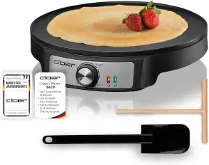 Cloer 6620 Crêpes-Maker für hauchdünne Crêpes mit 29 cm Durchmesser, inkl. Teigverteiler und Wender, Antihaftbeschichtung, stufenloser Temperaturkontrolle und Kontrolllampe, 1200 W