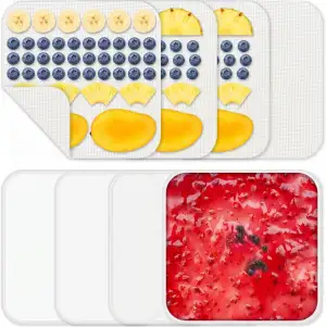 8-Teiliges Silikon-Trocknungsmatte Set,4 Stück Silikon-Dörrfolie Mit Rand Für Marmelade Joghurt oder Pürierte Früchte, 4 Stück Mesh Dörrfolie Silikon Für Obststücke Getrocknetes Fleisch,28x28 cm