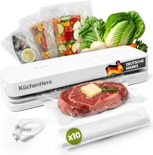 Vakuumierer mit Glasoberfläche & Touch – Premium Vakuumiergerät Weiß – Inkl. 10 