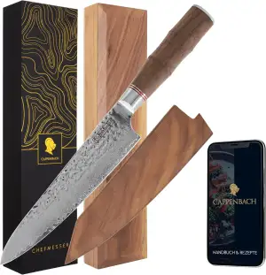 Damastmesser - handgefertigtes Küchenmesser mit 20 cm Hammerschlag- Klinge aus D