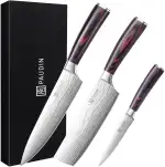 PAUDIN Messerset, Küchenmesser Set 3-tlg aus hochwertigem Carbon Edelstahl, Ultra Scharfes Messer set mit Chefmesser Hackmesser Allzweckmesser, Profi Kochmesser mit Pakkaholz Griff