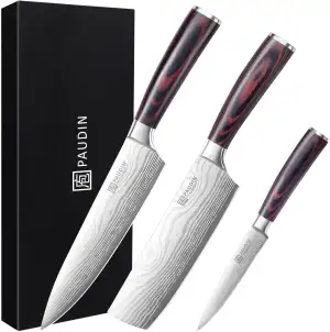 PAUDIN Messerset, Küchenmesser Set 3-tlg aus hochwertigem Carbon Edelstahl, Ultr