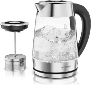 Arendo - 2in1 Glas Wasserkocher mit Temperatureinstellung und Teesieb Teekocher 