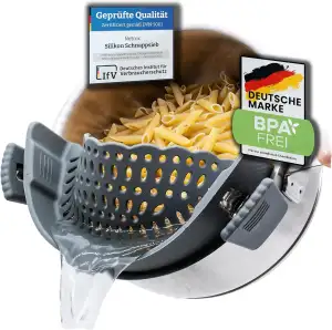 Netrox – Schnappsieb aus Silikon – Nudelsieb Aufsatz zum Einhängen in Topf & Pfanne – BPA-frei, spülmaschinenfestes Küchensieb Sieb – Abtropfsieb als Abgießhilfe für Töpfe Topfsieb