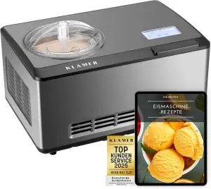 KLAMER 2-in-1 Eismaschine & Joghurtbereiter 2 L, 180 W Eiscrememaschine aus Edel