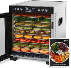 Balter Dörrautomat Edelstahl, Dörrgerät mit 10 Einlegefächern, BPA-frei, 700W, 8