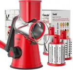 Käsereibe, Reibe für Gemüse mit 3 Trommelblättern, Trommelreibe Schnelleres und Einfaches Schneiden, Gemüseschneider Ideal für Käse, Gurken, Karotten, Nüsse usw