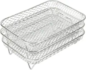 3er Set stapelbarer 304 Edelstahl Grillrost & Backblech für Air Fryer | Universell für Heißluftfritteusen | Spülmaschinenfest & Mehrlagig (Rechteck)