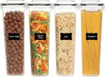 Vtopmart 2.8L Vorratsdosen Set, Müsli Schüttdose & Frischhaltedosen, BPA frei Kunststoff luftdicht,Trockenfutterbehälter, Satz mit 4, 24 Etiketten für Getreide, Mehl, Zucker usw (Schwarz)