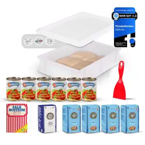 Delicret - Pizza-Set Starter - 6x400g San Marzano Tomaten + Molino Dallagiovanna - 4 kg Pizzamehl Typ 00 "La Napoletana", 1 kg Semolamehl, Pizzaballenbox für Pizzateig mit Leidenschaft, Pizzateig-Kit