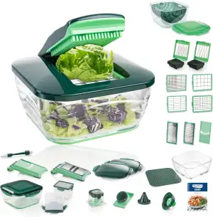 Genius Nicer Dicer Chef Deluxe XXL 37-teilig mit Glasschüssel-Set, Tomaten-Gemüs