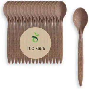 100 Stück Mehrweg Teelöffel aus Dunkelbraunem WPC | Biologisch abbaubare und Wiederverwendbare Teelöffel, umweltfreundliche Alternative zu Plastiklöffeln