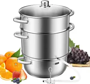 VIVOHOME Dampfentsafter 8L Fruchtentsafter aus Edelstahl mit Glasdeckel, Ø26 Spü